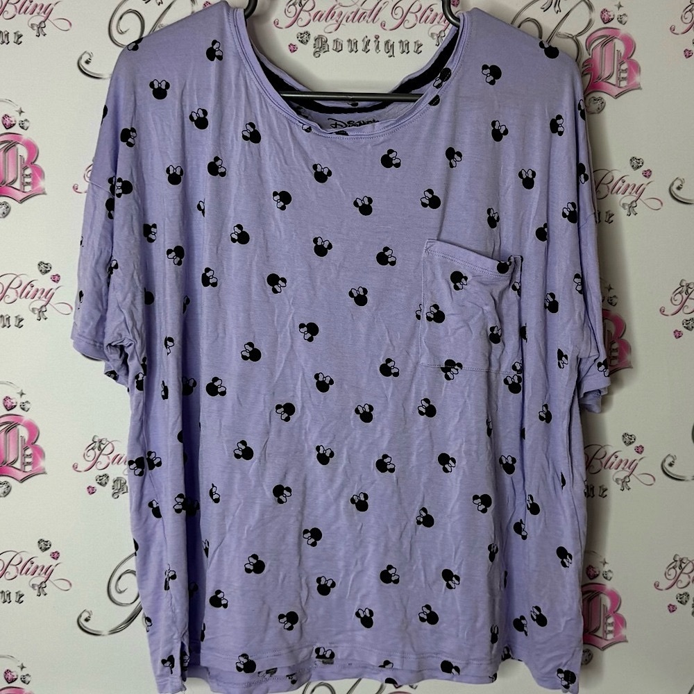 Disney tshirt Minnie Mouse ears bow Lavender Top with Black Mickey Design